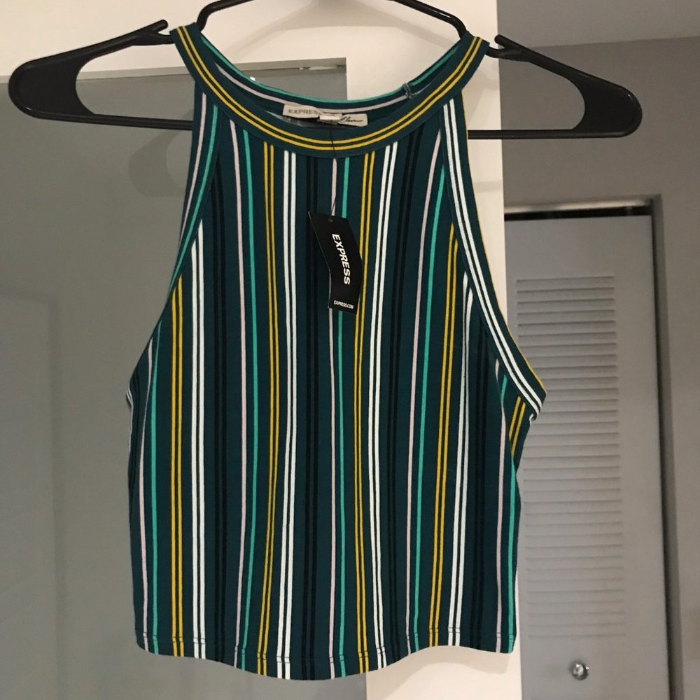 Striped high neck crop top